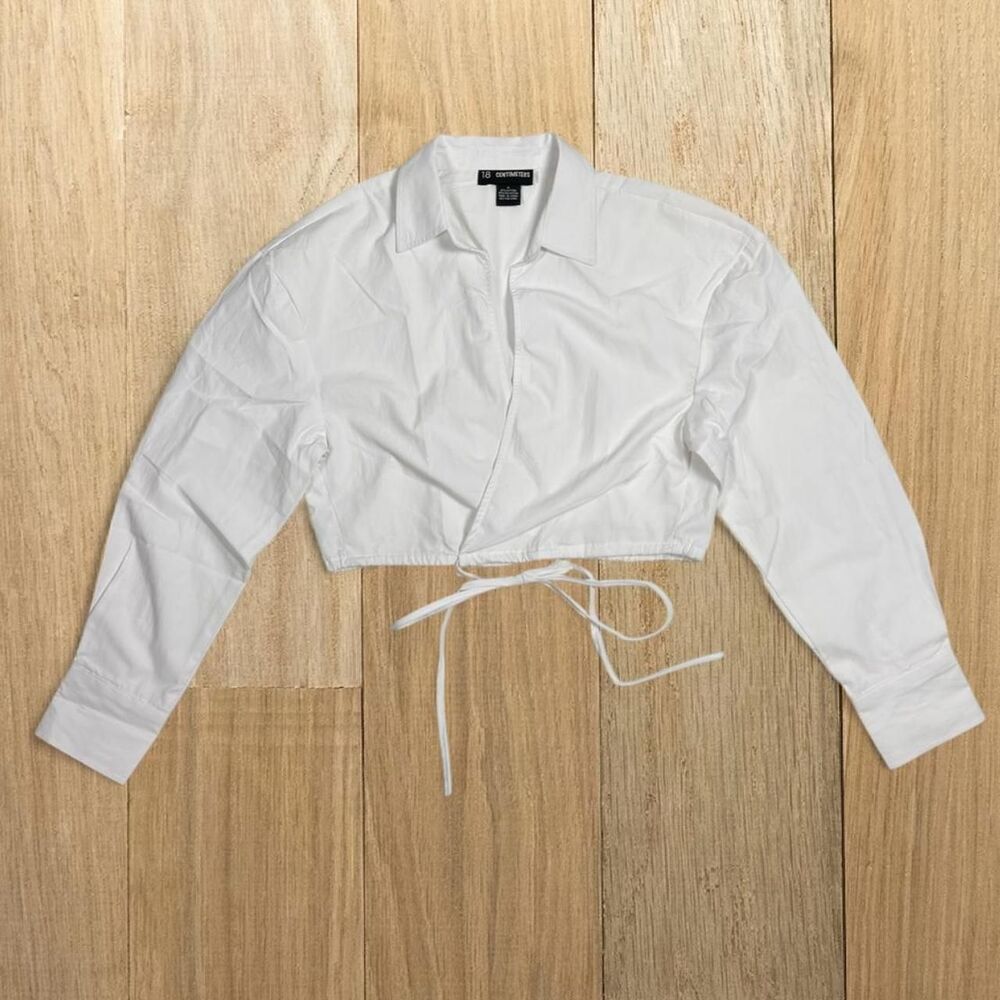 18 Centimeters White Cropped Cotton Blend Long Sleeve Wrap Top - Picture 5 of 8